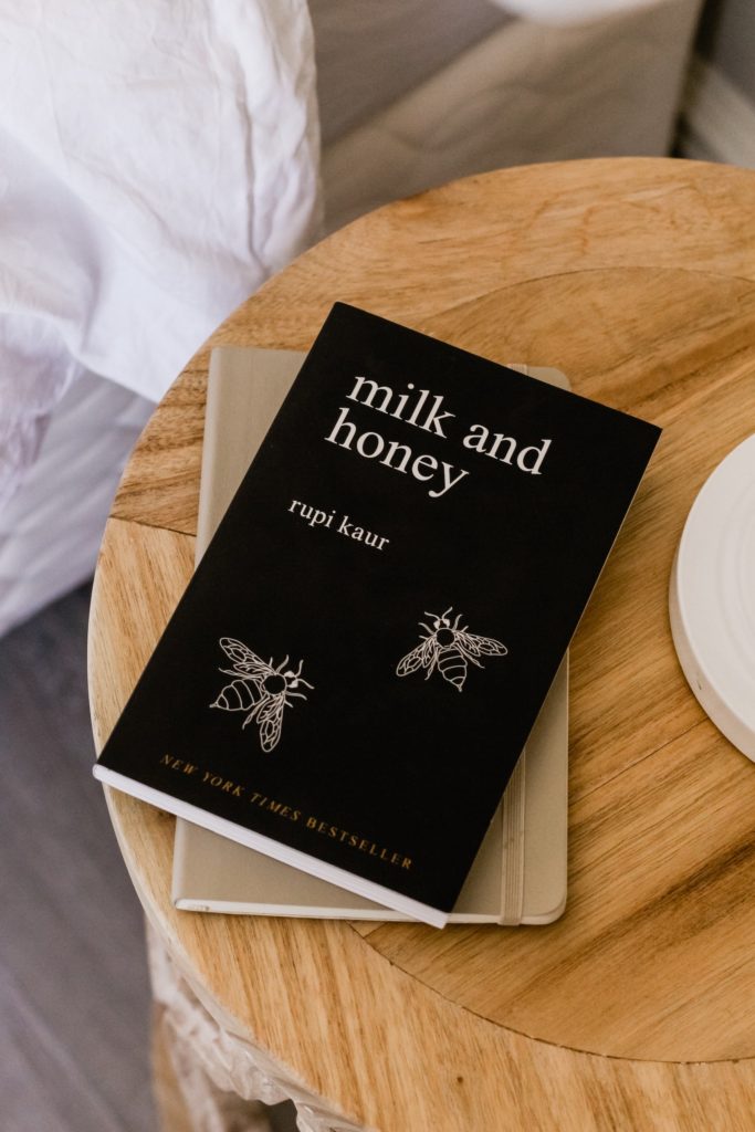 Book with milk and honey title on desk